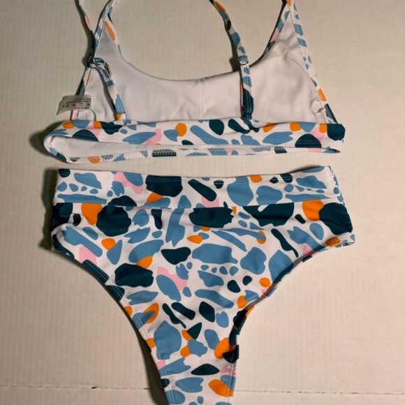 Women's 3 pc Sz Med Bikini Set‎ Top, Bottom & Cover Up Scarf Blue Orange Pink(I) - Picture 5 of 6